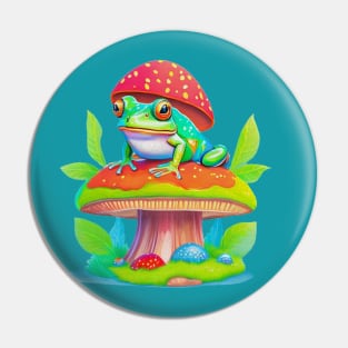 Retro Frog on a Mushroom Pin