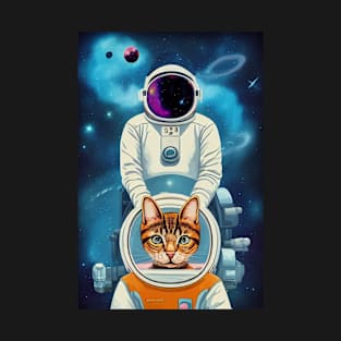 Funny Astronaut Cat in Space T-Shirt