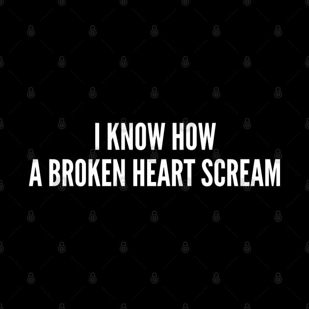 Romance - I Know How A Broken Heart Scream - Funny Joke Statement Humor Slogan Quotes Saying Awesome Cute by sillyslogans