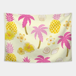 Pineapples and Palm Trees Pattern with Tropical Flowers Tapestry