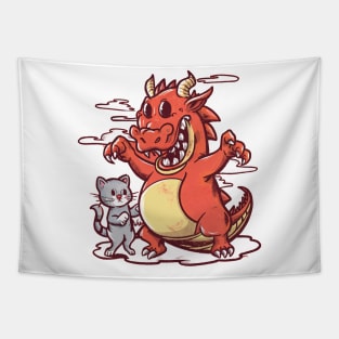 Kung Fu Dragon Fumble, Chinese Cartoon Style Tapestry