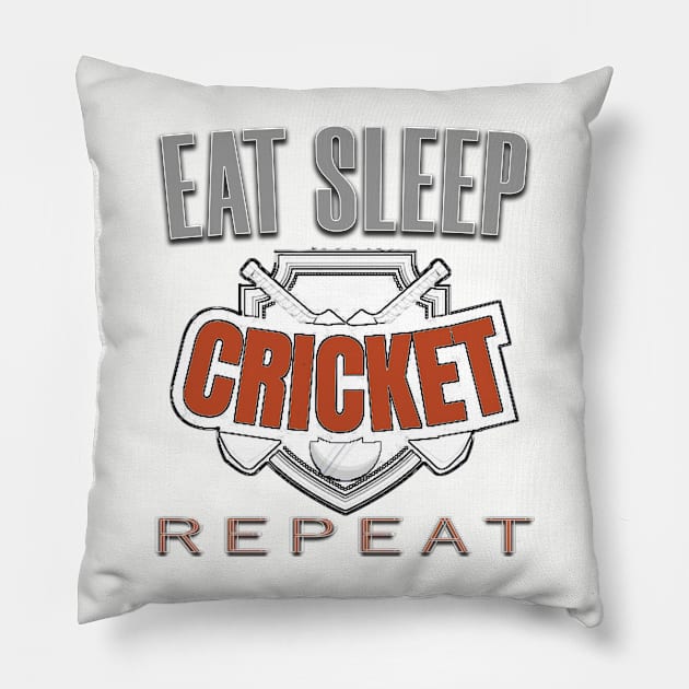 Eat sleep cricket repeat Pillow by TeeText