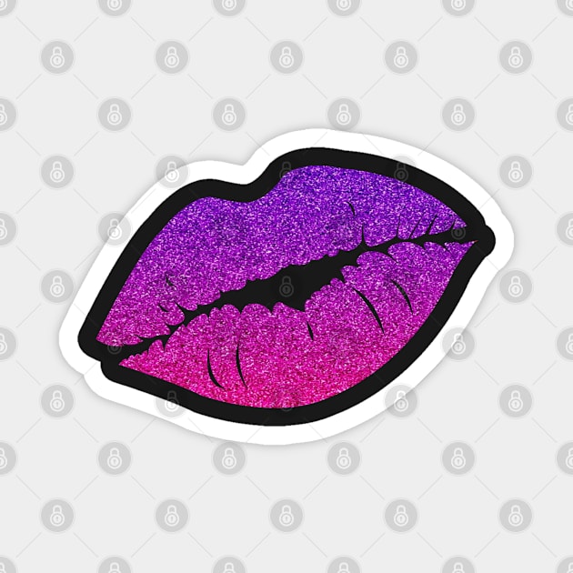 Bright Pink Purple Ombre Faux Glitter Lips Magnet by Felicity-K