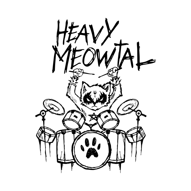 Heavy Metal Headbanger Gift Drummer Cat Playing Drum Meowtal by TellingTales