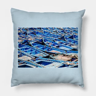 Blue fishing boats harbour Pillow