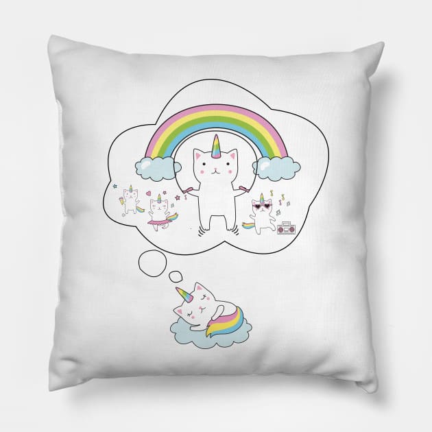 Caticorn T shirt Cat Unicorn Kittycorn Rainbow Gifts Kids Girls Women Funny Cute Tees Fitted Pillow by RedoneDesignART