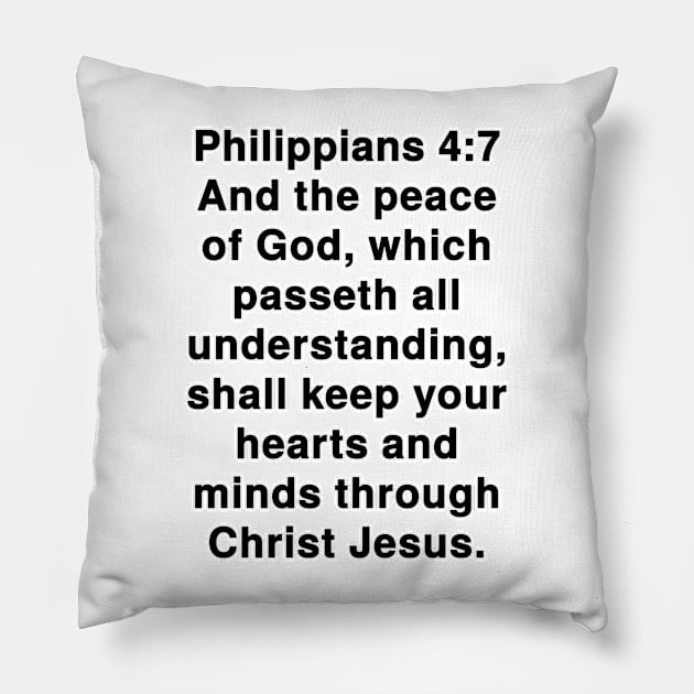 Philippians 4:7 King James Version Bible Verse Typography Pillow by Holy Bible Verses