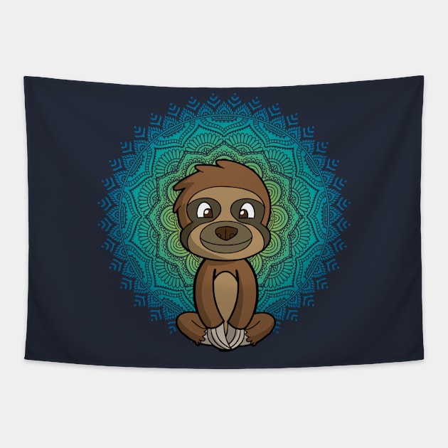 Sloth Yoga Meditate Mandala Tapestry by E