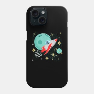 Atomic Rocket Cat Funny Mid-Century Modern Cat in Futuristic Spaceship Phone Case