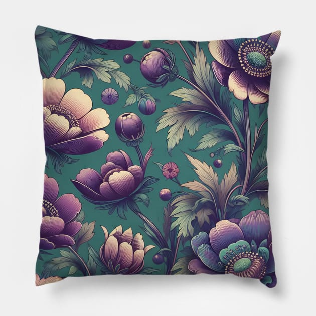 Purple Flowers Pillow by Jenni Arts