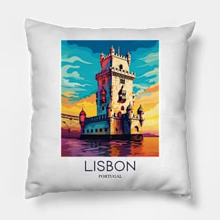 A Pop Art Travel Print of Lisbon - Portugal Pillow