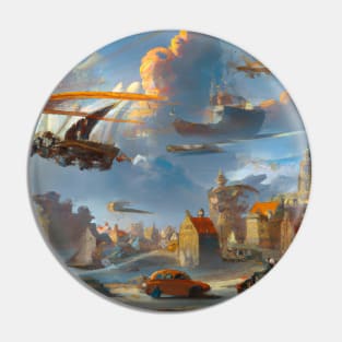 Futuristic city with flying cars Pin