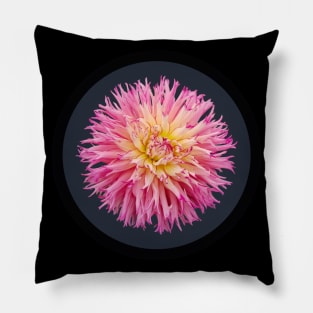 Pink Semi Cactus Dahlia Flower Circle Frame Pillow