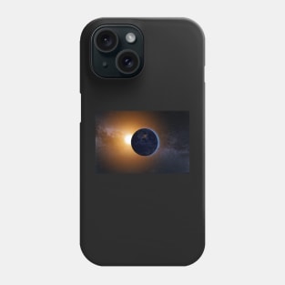 Planet Earth and rising Sun against Milky Way Phone Case