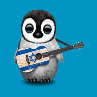 Baby Penguin Playing Israeli Flag Guitar T-Shirt