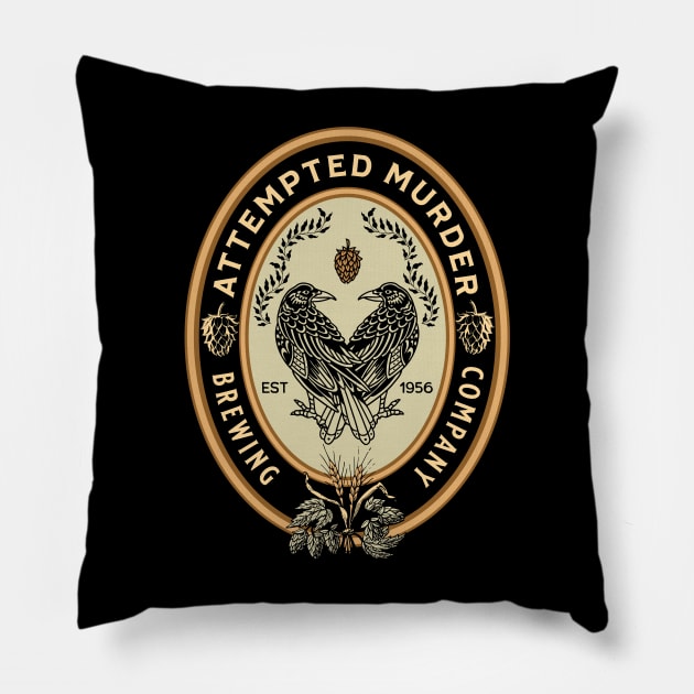 Attempted Murder Brewing Company Beer Logo Crows & Ravens Pillow by ItsRTurn