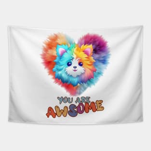 Fluffy: "You are awsome" collorful, cute, furry animals Tapestry