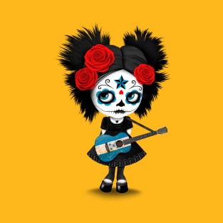 Sugar Skull Girl Playing Honduras Flag Guitar T-Shirt