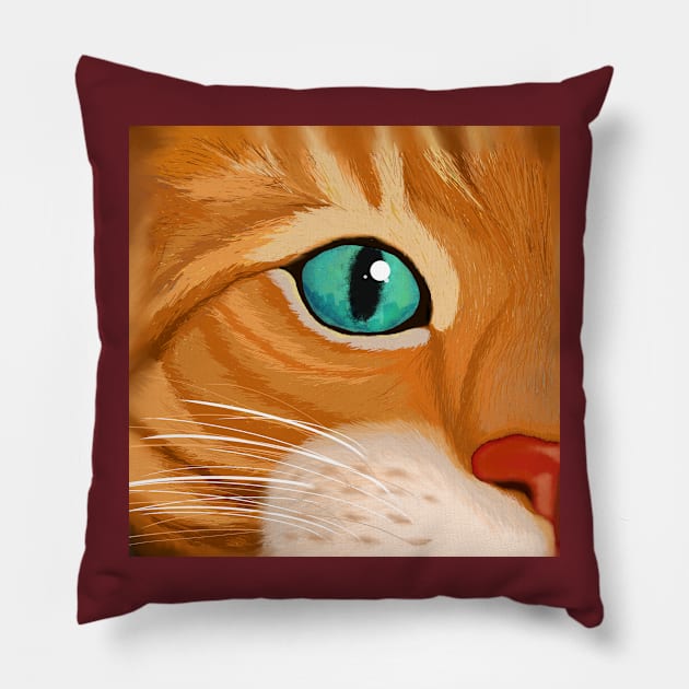 Peeking Ginger Cat Face Pillow by Markyartshop