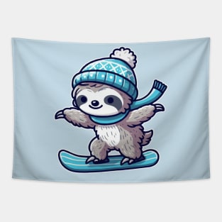 Cute sloth Snowboarding Tapestry