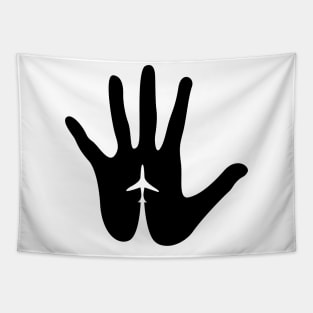 Hand with Airplane Minimalist Design Tapestry