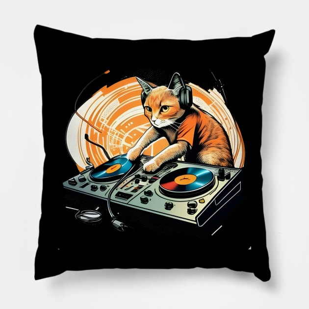 DJ Cat With Headphones - Funny CAT DJ colorful Pillow by WilliamHoraceBatezell