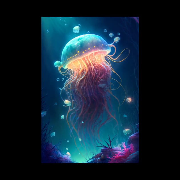 Jelly Fish Animal Portrait Painting Wildlife Outdoors Adventure by Cubebox