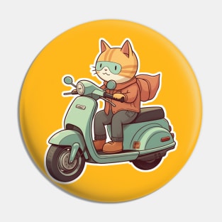 Kawaii cat riding scooter Pin