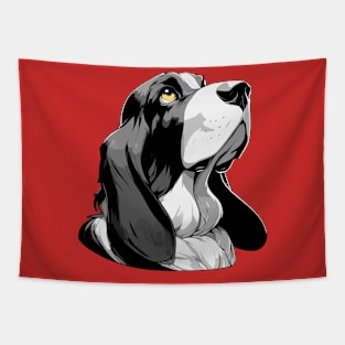 Stunning and Cool Basset Hound Monochrome and Gold Portrait for Father's Day Tapestry