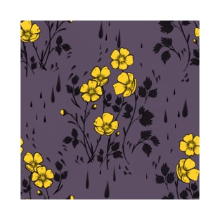 Purple and Yellow Flower Pattern T-Shirt