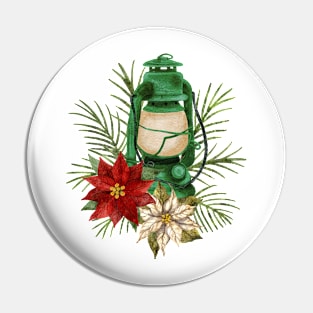 Christmas Lantern With Evergreens Pin