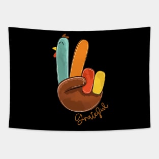 Peace Sign Turkey Greatful Retro Thanksgiving Turkey Tapestry