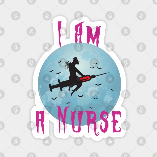 Halloween Nurse Flying With A Syringe In The Sky Magnet by Candaria