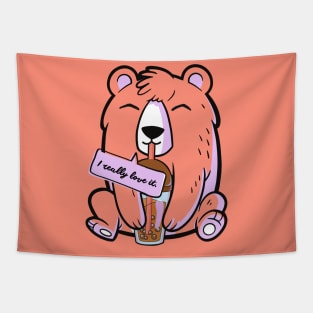 Bear Loves Bubble Tea Tapestry