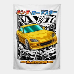 Yellow Honda S2000 Roadster Street Racing Tapestry