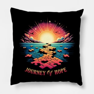 Puzzle pieces forming a path leading to a bright future with the words - Journey of Hope Pillow