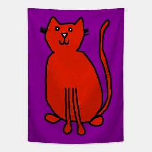 Red Cat Minimal Line Drawing Tapestry