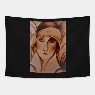 sepia art deco flapper hat girl lady 20s by jackie smith Tapestry