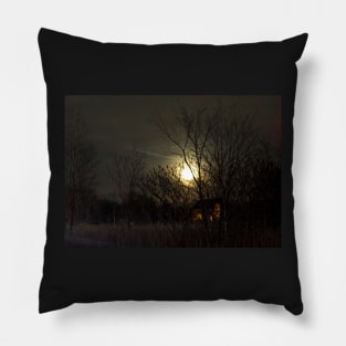 Dark Winter Full Moon Night Pillow