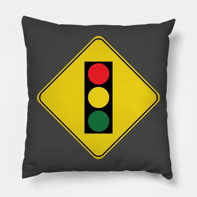 Caution Road Sign Traffic Light Pillow by shanestillz