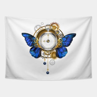 Steampunk Antique Clock with Morpho Butterfly Wings Tapestry