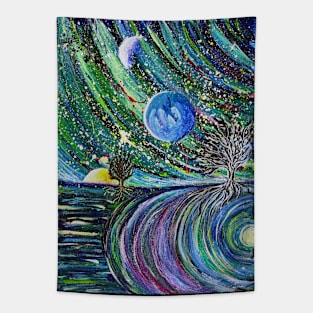 Cosmic Dreams: surreal acrylic painting Tapestry