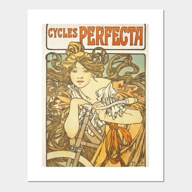 Art Nouveau Woman Vintage Bicycle Retro Art Deco Mucha Ad Gift