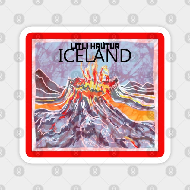 Volcano Eruption Iceland Litli Hrutur Batik style Magnet by Aurora X