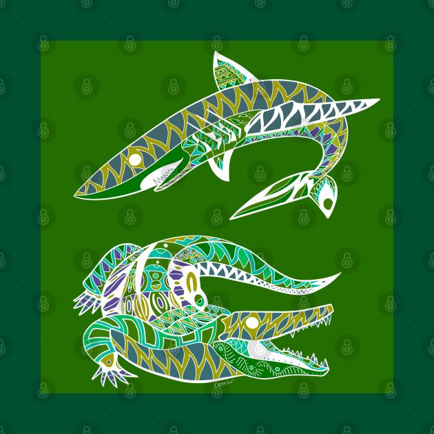 the shark and the alligator in swamp pattern fight by jorge_lebeau