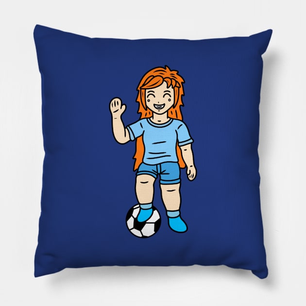 Cartoon football player girl Pillow by Andrew Hau