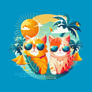 Tropical Holiday Ginger Kitten Cats in Sunglasses T-Shirt