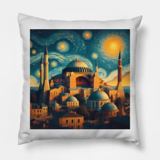 Hagia Sophia, Istanbul, Turkey, in the style of Vincent van Gogh's Starry Night Pillow