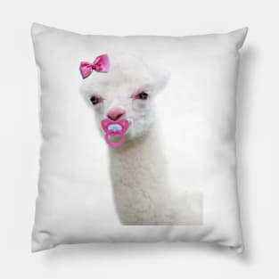 Baby Alpaca or Llama with pink pacifier Pillow