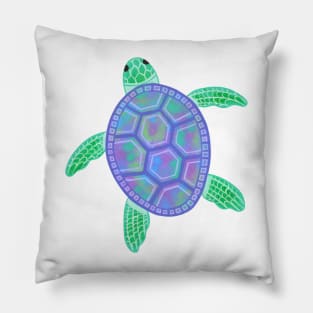 Turtle illustration with purple, green, blue marbled shell Pillow